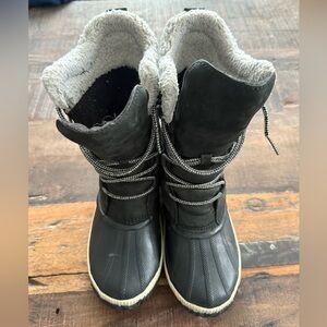 Sorel Waterproof Winter Boots Black Leather Faux Fur Womens Size 8